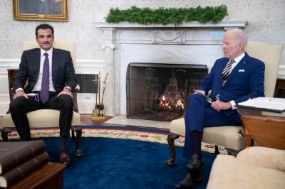 pЭмир Катара шейх Тамим бин Хамад Аль Тани и президент США Джо Байден в Овальном кабинете 31 января 2022 года в Вашингтоне, округ Колумбия. Фото © Getty Images / Tom Brenner-Pool / New York Times/p